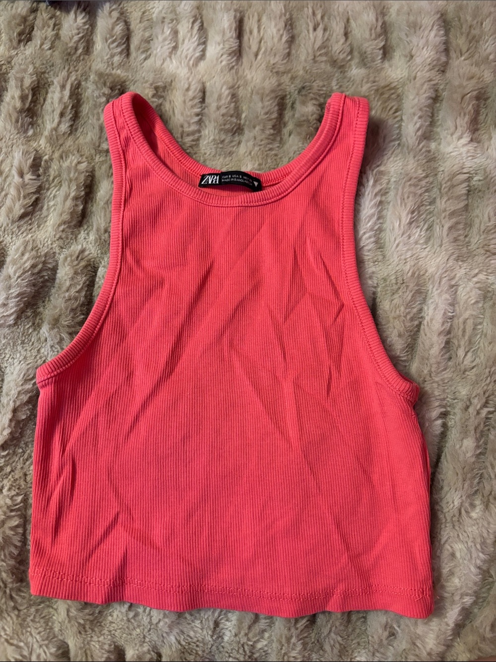 ZARA pink Ribbed High-Neck Crop Tank